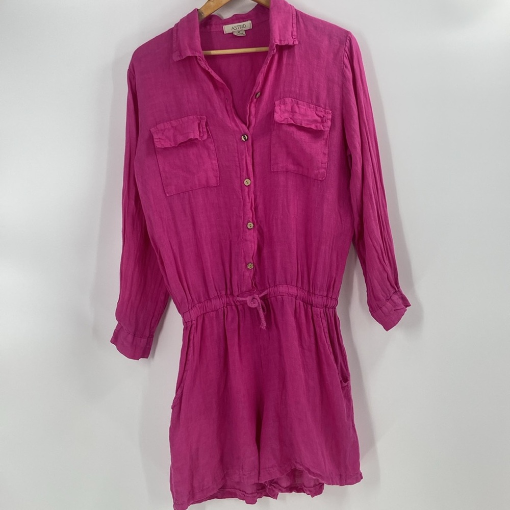 Astrid pink sleeve rompers linen look pockets made in Italy medium